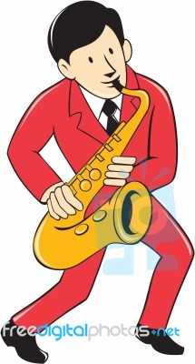 Musician Playing Saxophone Cartoon Stock Image