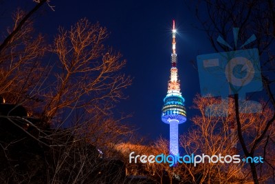 N Seoul Tower Located On Namsan Mountain In Central Seoul,south Korea Stock Photo