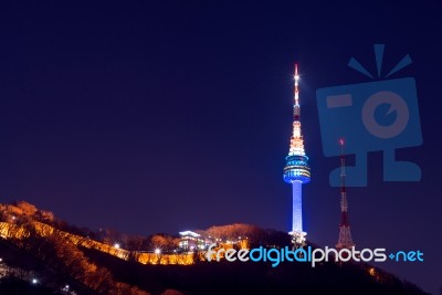 N Seoul Tower Located On Namsan Mountain In Central Seoul,south Korea Stock Photo