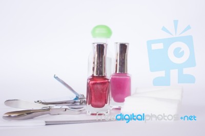 Nail Polish And Manicure Set Backgrountd Stock Photo