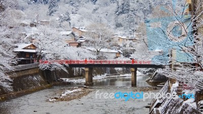 Nakabashi Bridge Of Takayama Stock Photo