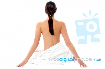 Naked Woman With Long Hair, Back Pose Stock Photo