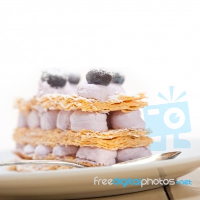 Napoleon Blueberry Cake Dessert Stock Photo