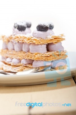 Napoleon Blueberry Cake Dessert Stock Photo