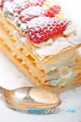 Napoleon Strawberry Cake Dessert Stock Photo