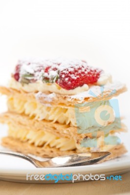 Napoleon Strawberry Cake Dessert Stock Photo