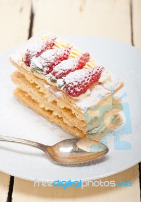 Napoleon Strawberry Cake Dessert Stock Photo