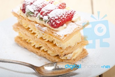 Napoleon Strawberry Cake Dessert Stock Photo