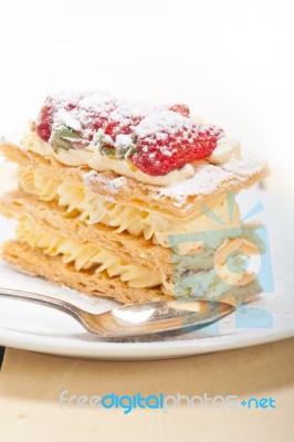 Napoleon Strawberry Cake Dessert Stock Photo