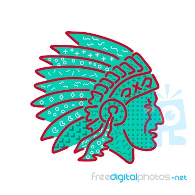 Native American Headdress Memphis Style Stock Image
