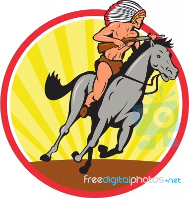 Native American Indian Chief Riding Horse Stock Image