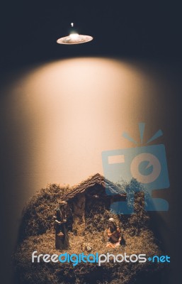 Nativity Scene Christmas Crib Background Stock Photo