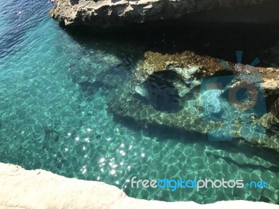 Natural Water Pool, Exotic Landmark In Malta, St. Peter's Pool Stock Photo