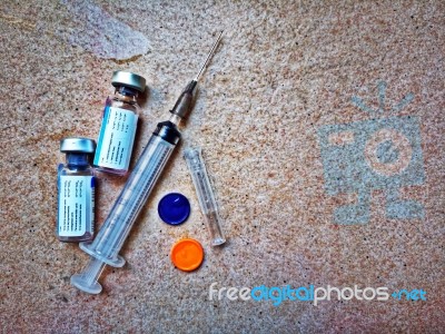 Needles And Vaccine For Protect My Dogs From  Rabies, Hydrophobi… Stock Photo