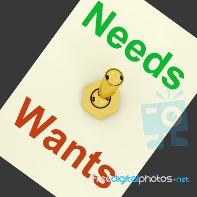 Needs Wants Lever Shows Requirements And Luxuries Stock Image