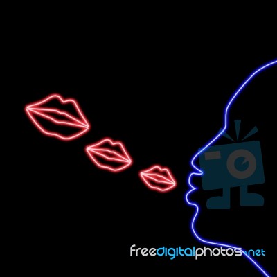 Neon Sign Blow Kiss Stock Image