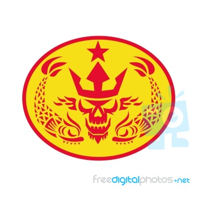 Neptune Skull Fish Star Oval Retro Stock Image