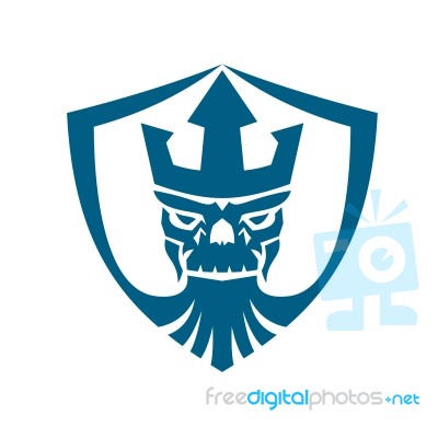 Neptune Skull Trident Crown Crest Icon Stock Image
