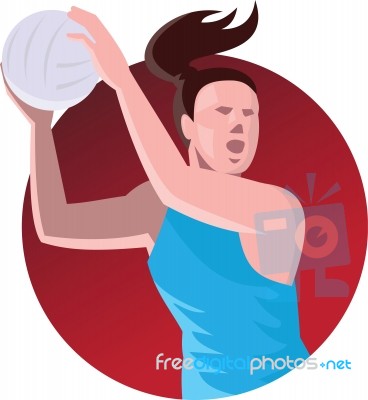 Netball Player Passing Ball Retro Stock Image