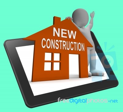 New Construction House Tablet Shows Newly Built Property Stock Image