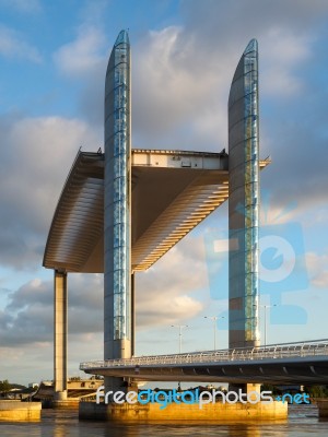 New Lift Bridge Jacques Chaban-delmas Spanning The River Garonne… Stock Photo