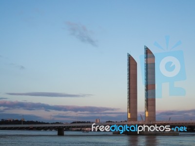 New Lift Bridge Jacques Chaban-delmas Spanning The River Garonne… Stock Photo