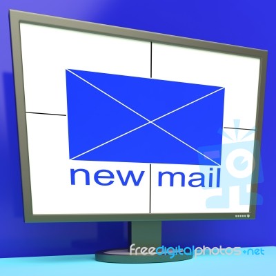 New Mail Envelope On Monitor Shows Mail Alert Stock Image