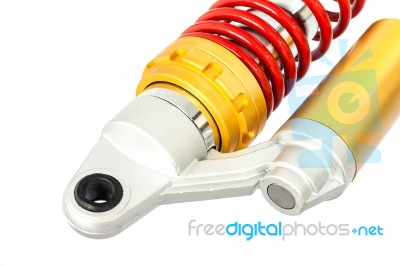 New Red Motorcycle Suspension Stock Photo
