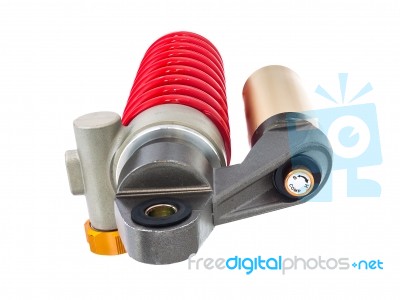 New Red Motorcycle Suspension Stock Photo