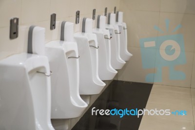 New Row Of Outdoor Urinals Men Public Toilet Stock Photo