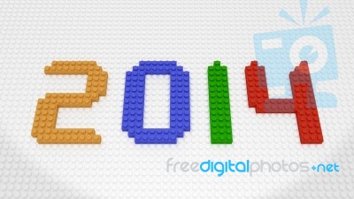 New Year 2014 - Colorful Bricks On White Baseplate Stock Image
