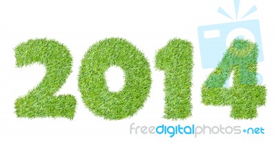 New Year 2014 From The Green Grass, Isolated On White Stock Photo