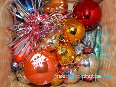 New Year's Toys For Decorating A Christmas Tree For The New Year… Stock Photo