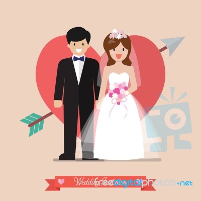 Newlyweds Bride And Groom Wedding Invitation Stock Image