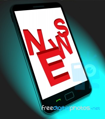 News On Mobile Shows Update Information Or Newsletter Stock Image