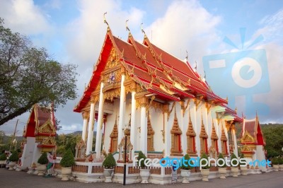 Nice Old Style Of Thai Buddhist Temple With Blue Sky Stock Photo