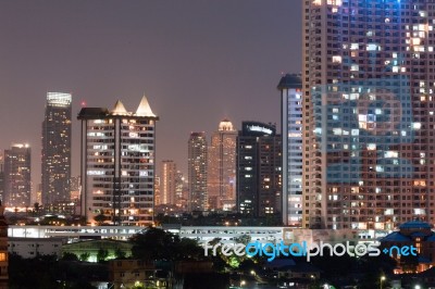 Night Architecture Business Office Building And  Modern Complex Stock Photo