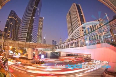 Night Traffic Light In Thailand Stock Photo