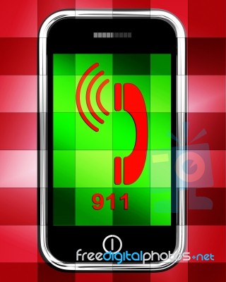 Nine One On Phone Displays Call Emergency Help Rescue 911 Stock Image