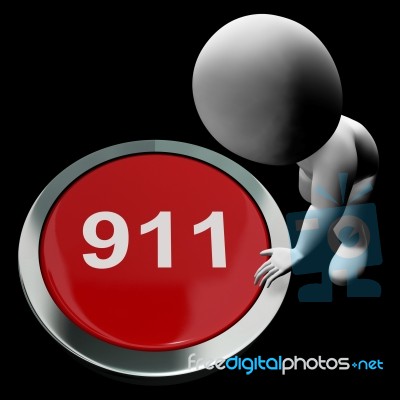 Nine One One Button Shows 911 Emergency Or Crisis Stock Image