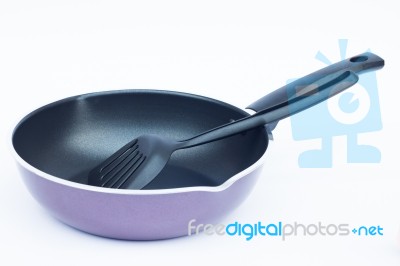 Non Stick Frying Pan On White Background Stock Photo