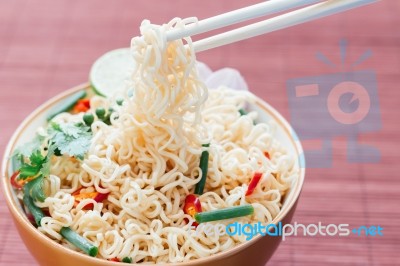 Noodle With Pepers Spice In Bowl Asia Culture Food Stock Photo