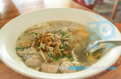 Noodles Soup With Ingredients On Table Stock Photo