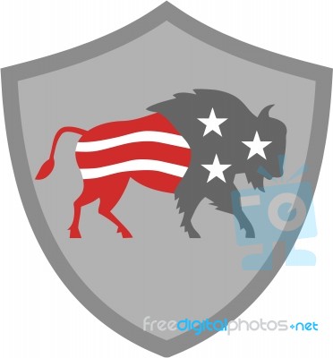North American Bison Usa Flag Shield Retro Stock Image