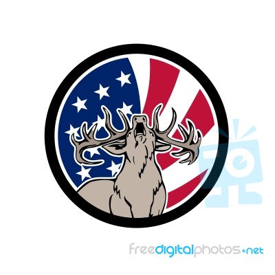 North American Deer Usa Flag Icon Stock Image