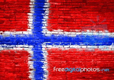 Norway Flag Painted On Wall Stock Photo