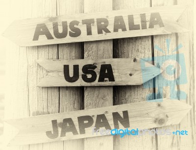 Norway Pointer To Usa, Japan And Australia Vignette Stock Photo