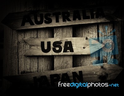 Norway Pointer To Usa, Japan And Australia Vignette Stock Photo