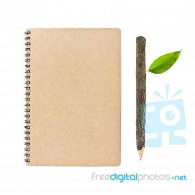 Notebook And Bark Pencil Stock Photo