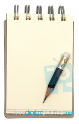 Notebook And Blank Paper With Short Pencil Stock Photo